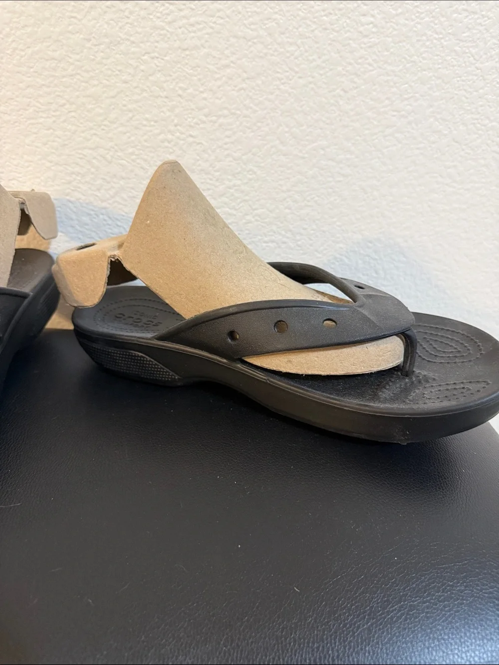 CROCS Black Flip Foam Sandals with Beige Footbed Mens 12